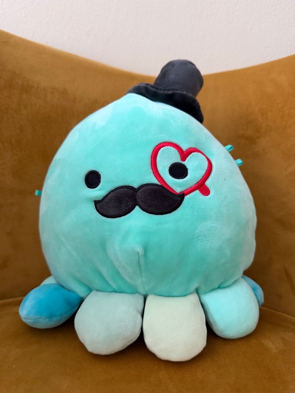 Squishmallow Turquoise Octopus Plush with Top Hat and Mustache